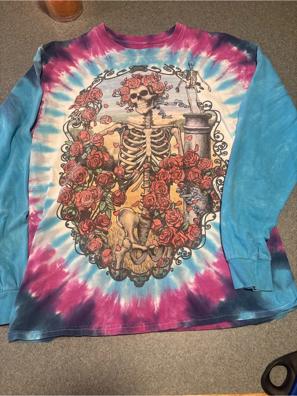 Liquid Blue Long Sleeve Tie-Dye Skull & Roses Shirt - Blue/Purple/Pink